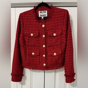Walter Baker Crimson Textured Blazer with Gold Accents